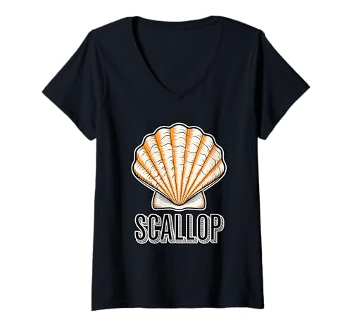 Damen Vintage Muschel Muschel Illustration T-Shirt mit V-Ausschnitt Damen Vintage Muschel Muschel Illustration T-Shirt mit V-Ausschnitt von Fun Foods Burnaby