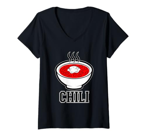 Damen Würzige rote Chilischale mit Bohnen T-Shirt mit V-Ausschnitt Damen Würzige rote Chilischale mit Bohnen T-Shirt mit V-Ausschnitt von Fun Foods Burnaby