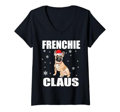 Damen Frenchie Claus – Französische Bulldogge, Weihnachtsmann, Welpe, Weihnachten T-Shirt mit V-Ausschnitt Damen Frenchie Claus – Französische Bulldogge, Weihnachtsmann, Welpe, Weihnachten T-Shirt mit V-Ausschnitt von Fun French Bulldog Designs