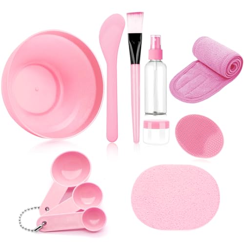 Gesichtsmasken-Rührschüssel-Set, Damen-Gesichtspflege, Gesichtsmaske, Mischwerkzeug-Set mit Gesichtsmaske, Rührschüssel, Spatel, Silikon-Crememaskenpinsel (rosa), Weihnachtsgeschenke von Fun Gift