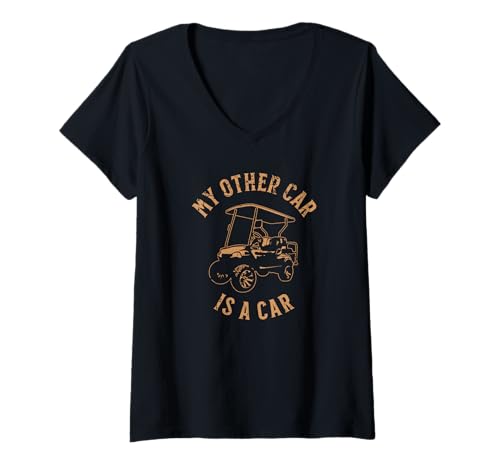 Damen Lustiger Golfwagen mit Aufschrift My Other Car is Car, Used-Look T-Shirt mit V-Ausschnitt von Fun Golf Car Humor Designs for Golf Cart Lovers