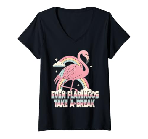 Damen Flamingo – Design Vogel Nachricht Zen Break Entspannung T-Shirt mit V-Ausschnitt Damen Flamingo – Design Vogel Nachricht Zen Break Entspannung T-Shirt mit V-Ausschnitt von Fun Graphic Funny Design