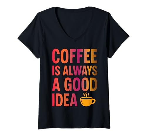 Damen Kaffee-Zitat – koffeinsüchtige Morgenstimmung T-Shirt mit V-Ausschnitt von Fun Graphic Funny Design