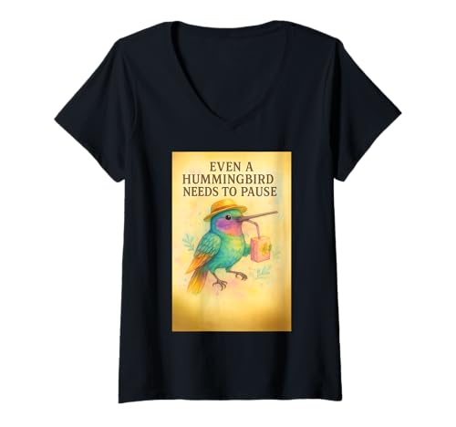 Damen Kolibri Aquarell - Kleiner Vogel Nachricht Wellness Entspannung T-Shirt mit V-Ausschnitt Damen Kolibri Aquarell - Kleiner Vogel Nachricht Wellness Entspannung T-Shirt mit V-Ausschnitt von Fun Graphic Funny Design