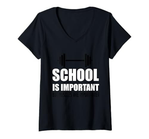 Damen Schule ist wichtig, Aber Muskeln sind wichtig, Fitnessstudio Fitness T-Shirt mit V-Ausschnitt Damen Schule ist wichtig, Aber Muskeln sind wichtig, Fitnessstudio Fitness T-Shirt mit V-Ausschnitt von Fun Gym Designs