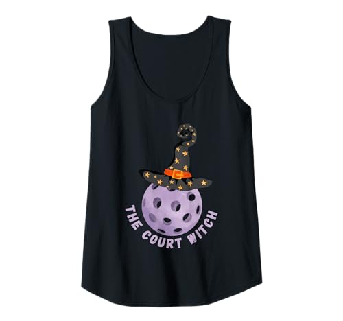 Damen Lustiges Halloween Pickleball The Court Witch lila Hut Shirt Tank Top von Fun Halloween Pickleball Shirts by Southerngal