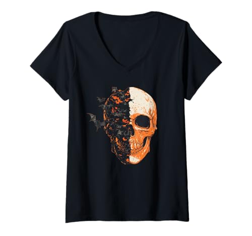Damen Fröhliches Halloween, Rockmusik Macht die Party T-Shirt mit V-Ausschnitt Damen Fröhliches Halloween, Rockmusik Macht die Party T-Shirt mit V-Ausschnitt von Fun Halloween Pumpkin Skull Rock Party