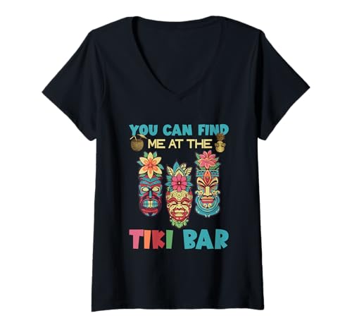 Damen Sie finden mich in der Tiki Bar Hawaiian Luau Tiki T-Shirt mit V-Ausschnitt Damen Sie finden mich in der Tiki Bar Hawaiian Luau Tiki T-Shirt mit V-Ausschnitt von Fun Hawaiian Aloha Luau Party Tiki Lover