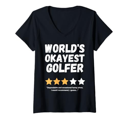 Damen Lustiger Gag „World's Okayest Golfer“ T-Shirt mit V-Ausschnitt Damen Lustiger Gag „World's Okayest Golfer“ T-Shirt mit V-Ausschnitt von Fun Humorous Birthday Christmas Celebration Gift