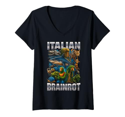 Damen Italienisches Brainrot Tralalero Tralala Bombardino Crocodilo T-Shirt mit V-Ausschnitt Damen Italienisches Brainrot Tralalero Tralala Bombardino Crocodilo T-Shirt mit V-Ausschnitt von Fun Italian Brainrot Tralalero Tralala Bombardino