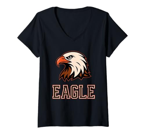 Damen Kühner Weißkopfseeadler, einfacher Cartoon, sauber, bunt, glücklich T-Shirt mit V-Ausschnitt Damen Kühner Weißkopfseeadler, einfacher Cartoon, sauber, bunt, glücklich T-Shirt mit V-Ausschnitt von Fun Kwirks