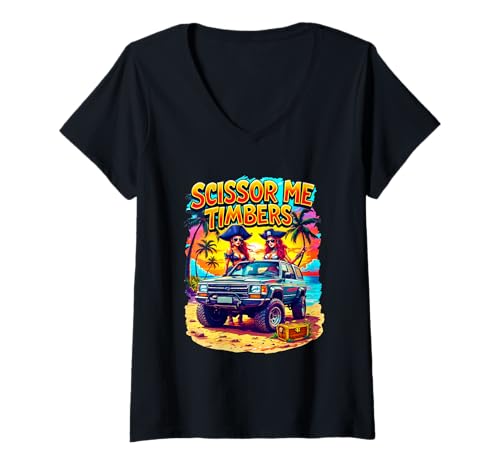 Damen Piratenabenteuer Scissor Me Timbers T-Shirt mit V-Ausschnitt Damen Piratenabenteuer Scissor Me Timbers T-Shirt mit V-Ausschnitt von Fun Kwirks