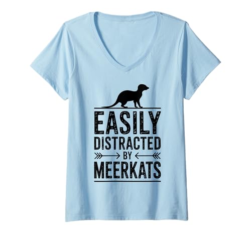 Damen Abgelenkt von Erdmännchen, lustiges Erdmännchen T-Shirt mit V-Ausschnitt Damen Abgelenkt von Erdmännchen, lustiges Erdmännchen T-Shirt mit V-Ausschnitt von Fun Meerkats Cool Meerkat Designs