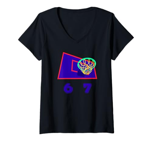 Damen Six Seven 6 7 Basketball Meme Hoop Design T-Shirt mit V-Ausschnitt Damen Six Seven 6 7 Basketball Meme Hoop Design T-Shirt mit V-Ausschnitt von Fun Meme Saying Lyric Design