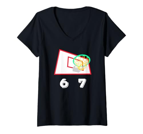 Damen Six Seven 6 7 Basketball Meme Hoop Design T-Shirt mit V-Ausschnitt Damen Six Seven 6 7 Basketball Meme Hoop Design T-Shirt mit V-Ausschnitt von Fun Meme Saying Lyric Design