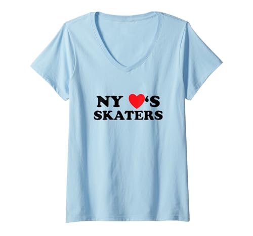 Damen New York Loves Skaters Skateboard Design T-Shirt mit V-Ausschnitt Damen New York Loves Skaters Skateboard Design T-Shirt mit V-Ausschnitt von Fun Meme Saying Skater Design