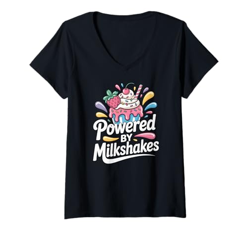 Damen Bereitgestellt von Milkshakes Sweet Treat Fun T-Shirt mit V-Ausschnitt Damen Bereitgestellt von Milkshakes Sweet Treat Fun T-Shirt mit V-Ausschnitt von Fun Milkshake Lovers Ice Cream Enthusiasts