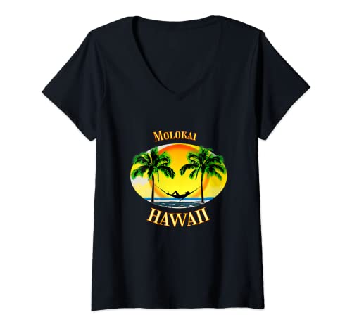 Damen Molokai Hawaii Palmen Strand Urlaub T-Shirt mit V-Ausschnitt Damen Molokai Hawaii Palmen Strand Urlaub T-Shirt mit V-Ausschnitt von Fun Molokai Relaxing Vacation Hawaii Designs