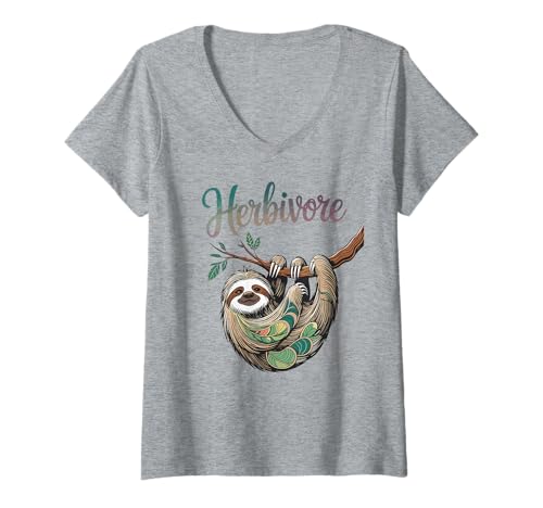 Damen Pflanzenfresser-Faultier, Veganer und süßer Tierspaß T-Shirt mit V-Ausschnitt Damen Pflanzenfresser-Faultier, Veganer und süßer Tierspaß T-Shirt mit V-Ausschnitt von Fun Plant-Based Lifestyle Designs