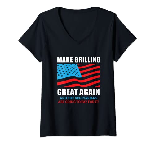 Damen Lustiges Grillen, für Trump, BBQ, Pit Master Dad T-Shirt mit V-Ausschnitt Damen Lustiges Grillen, für Trump, BBQ, Pit Master Dad T-Shirt mit V-Ausschnitt von Fun Political Picnic Apparel