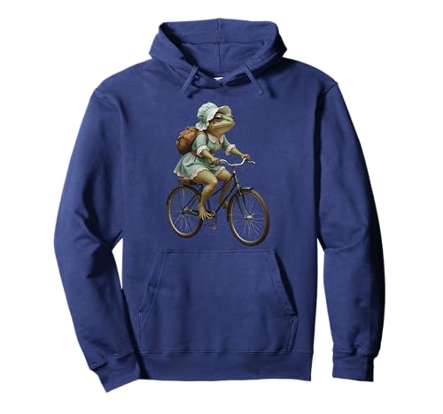 Niedliches Cottagecore Toad Vintage Kleid Reiten Fahrrad Frösche Frauen Pullover Hoodie von Fun Quirky Toad riding a Bike Girls who love Retro