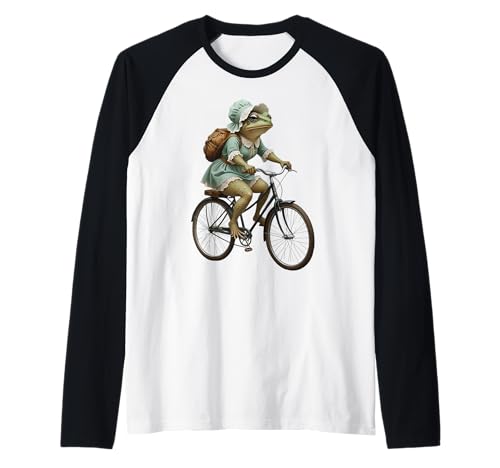 Niedliches Cottagecore Toad Vintage Kleid Reiten Fahrrad Frösche Frauen Raglan von Fun Quirky Toad riding a Bike Girls who love Retro