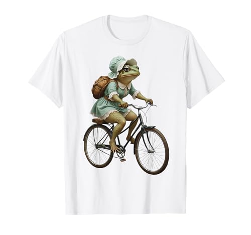 Niedliches Cottagecore Toad Vintage Kleid Reiten Fahrrad Frösche Frauen T-Shirt von Fun Quirky Toad riding a Bike Girls who love Retro