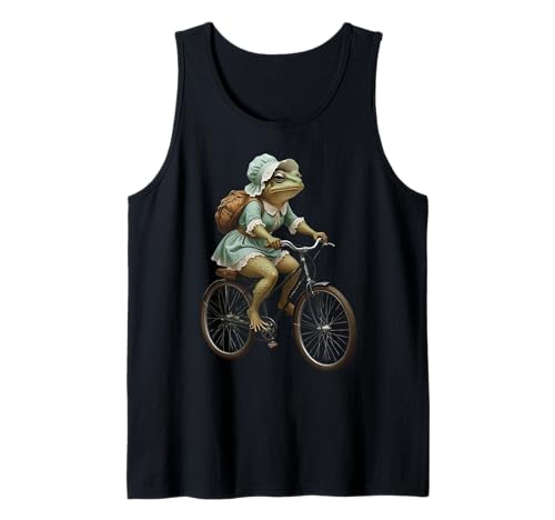 Niedliches Cottagecore Toad Vintage Kleid Reiten Fahrrad Frösche Frauen Tank Top von Fun Quirky Toad riding a Bike Girls who love Retro