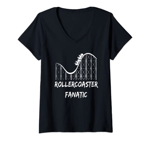 Damen Rollercoaster Fanatic Graphic-Roller Coaster Bekleidung T-Shirt mit V-Ausschnitt Damen Rollercoaster Fanatic Graphic-Roller Coaster Bekleidung T-Shirt mit V-Ausschnitt von Fun Roller Coaster apparel