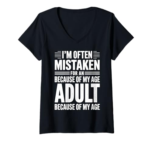 Damen Falsches lustiges Erwachsenenalter T-Shirt mit V-Ausschnitt Damen Falsches lustiges Erwachsenenalter T-Shirt mit V-Ausschnitt von Fun Sarcastic Age Funny Saying Design