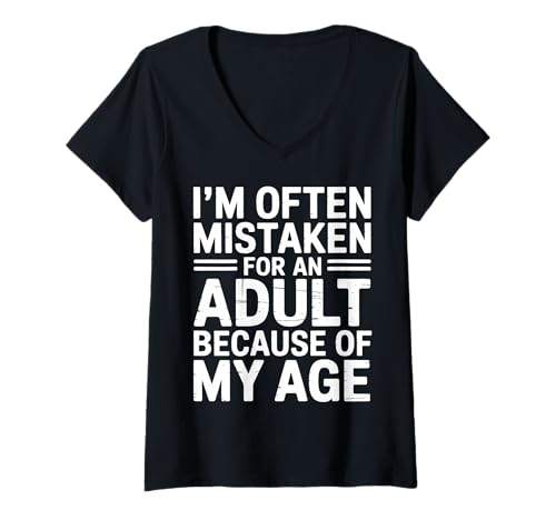 Damen Falsches lustiges Erwachsenenalter T-Shirt mit V-Ausschnitt Damen Falsches lustiges Erwachsenenalter T-Shirt mit V-Ausschnitt von Fun Sarcastic Age Funny Saying Designs