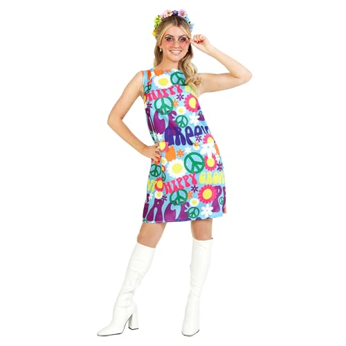 Fun Shack Hippie Kostüm Damen, 70er Jahre Bekleidung Damen, Hippie Kleid, Flower Power Kleid, Schlagermove Outfit für Karneval, Fasching & Halloween, S von Fun Shack