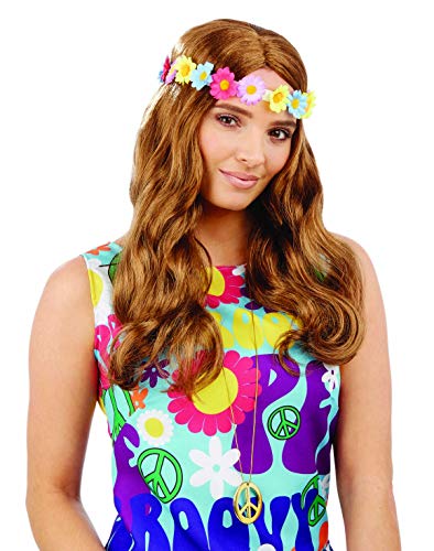 Fun Shack Hippie Perücke Damen, Perücke Hippie Damen, Flower Power Perücke Damen, 70er Jahre Perücke Damen, Perücke 70er Jahre Damen, 70er Perücke Damen, Hippie Perücken, Perrücke 80er von Fun Shack