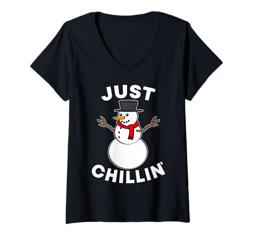 Damen Just Chillin Snowmies Schneemann Freunde Weihnachten Winter Party T-Shirt mit V-Ausschnitt Damen Just Chillin Snowmies Schneemann Freunde Weihnachten Winter Party T-Shirt mit V-Ausschnitt von Fun Snowman Designs