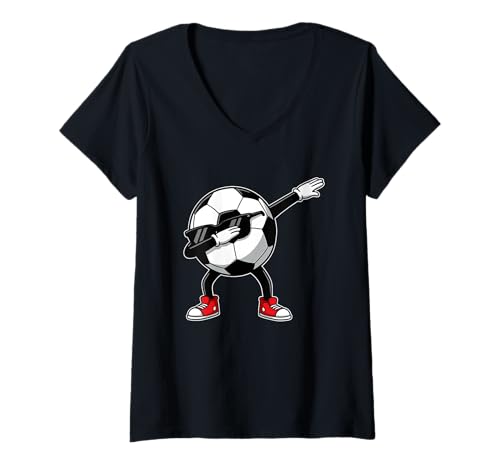 Damen Soccer Ball Dabbing Sonnenbrille Cool Style T-Shirt mit V-Ausschnitt Damen Soccer Ball Dabbing Sonnenbrille Cool Style T-Shirt mit V-Ausschnitt von Fun Soccer Football Dab Gesture Humor