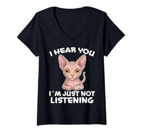 Damen Sphynx Lustige Sphynx-Katze T-Shirt mit V-Ausschnitt Damen Sphynx Lustige Sphynx-Katze T-Shirt mit V-Ausschnitt von Fun Sphynx Cool Sphynx Cat Design
