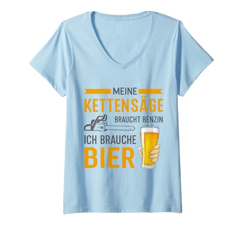 Damen Meine Kettensäge braucht Benzin Ich Brauche Bier T-Shirt mit V-Ausschnitt Damen Meine Kettensäge braucht Benzin Ich Brauche Bier T-Shirt mit V-Ausschnitt von Fun Sprüche Trinken Hobby