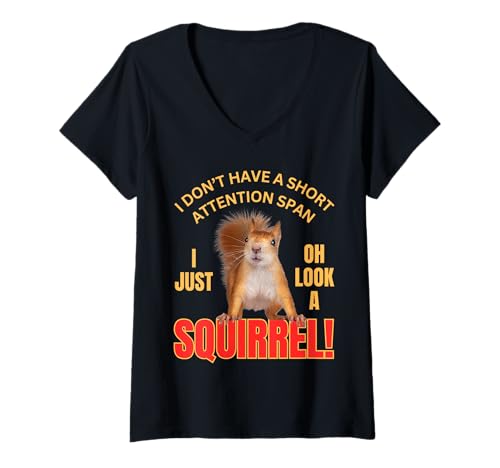 Damen Eichhörnchen I Don't Have A Short Attention Span Happy Funny T-Shirt mit V-Ausschnitt Damen Eichhörnchen I Don't Have A Short Attention Span Happy Funny T-Shirt mit V-Ausschnitt von Fun Squirrel Humor Attention Span