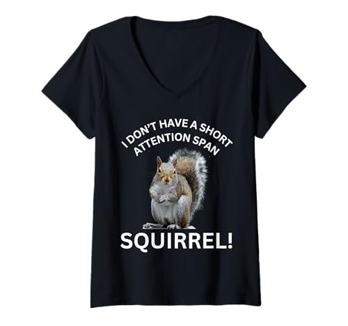 Damen Eichhörnchen I Don't Have A Short Attention Span Lustig T-Shirt mit V-Ausschnitt Damen Eichhörnchen I Don't Have A Short Attention Span Lustig T-Shirt mit V-Ausschnitt von Fun Squirrel Humor Attention Span
