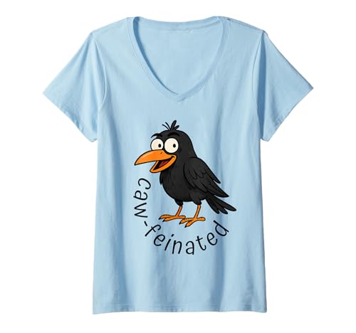 Damen Caw-finated Funny Crow Coffee Lover T-Shirt mit V-Ausschnitt Damen Caw-finated Funny Crow Coffee Lover T-Shirt mit V-Ausschnitt von Fun Studios