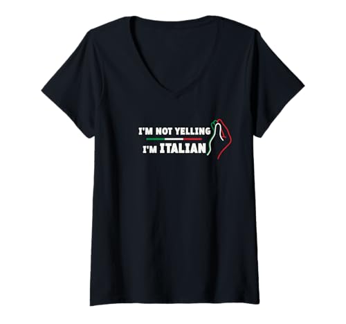 Damen I'm Not Yelling I'm Italian, Flaggenfarben, gekniffene Finger T-Shirt mit V-Ausschnitt Damen I'm Not Yelling I'm Italian, Flaggenfarben, gekniffene Finger T-Shirt mit V-Ausschnitt von Fun Studios