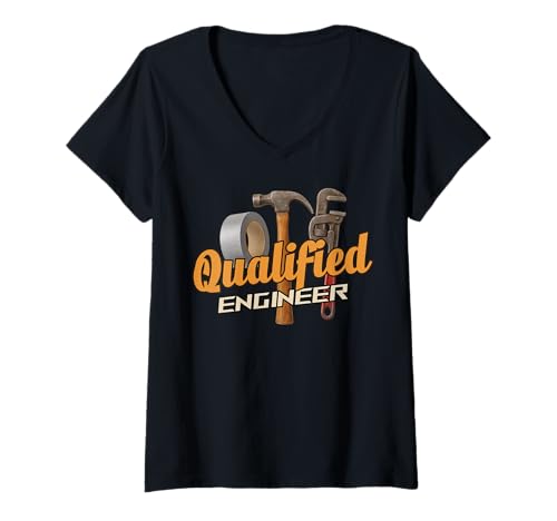 Damen Qualifizierter Ingenieur Panzerbandhammer Rohrzange T-Shirt mit V-Ausschnitt Damen Qualifizierter Ingenieur Panzerbandhammer Rohrzange T-Shirt mit V-Ausschnitt von Fun Studios