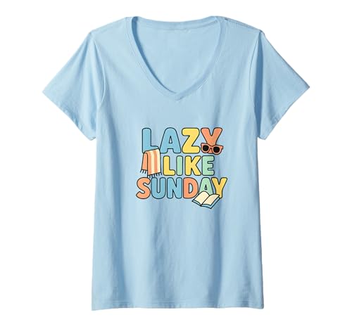 Damen Lazy Like Sunday Summer Sunglasses Book Funny Spruch T-Shirt mit V-Ausschnitt Damen Lazy Like Sunday Summer Sunglasses Book Funny Spruch T-Shirt mit V-Ausschnitt von Fun Sunday Lazy Day Humor Colorful Design