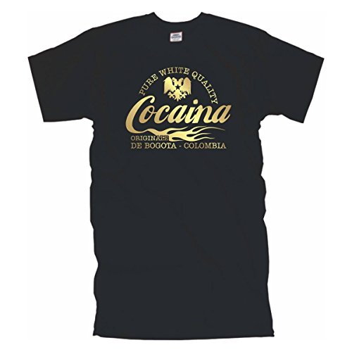 Cocaina de Colombia Pure White Quality edeles Herren T-Shirt Cooles Golddruck Motiv, Funshirt witziges Geschenk, auch Übergrößen (BL056) 3XL von Fun T-Shirt