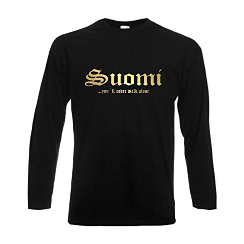 Longsleeve Finnland Suomi Never Walk Alone Herren Langarm T-Shirt Länder Fanshirt schwarz auch große Größen Übergrößen (WMS01-20b) 3XL von Fun T-Shirt