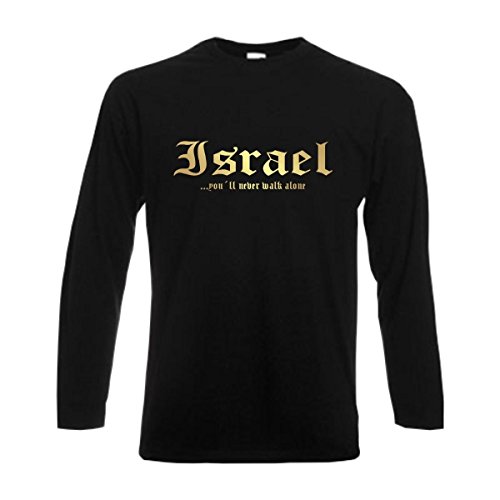 Longsleeve Israel Never Walk Alone Herren Langarm T-Shirt Länder Fanshirt schwarz auch große Größen Übergrößen (WMS01-28b) S von Fun T-Shirt