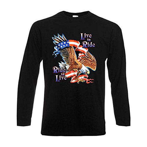 Longsleeve Live to Ride Ride to Live, American Style Langarm T-Shirt mit Adler und US Sternenbanner, Männer & Biker Fashion (ABR00244) 3XL von Fun T-Shirt