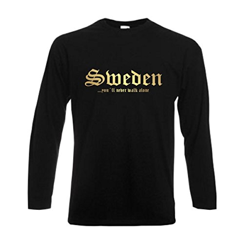 Longsleeve Schweden Sweden Never Walk Alone Herren Langarm T-Shirt Länder Fanshirt schwarz auch große Größen Übergrößen (WMS01-55b) XL von Fun T-Shirt