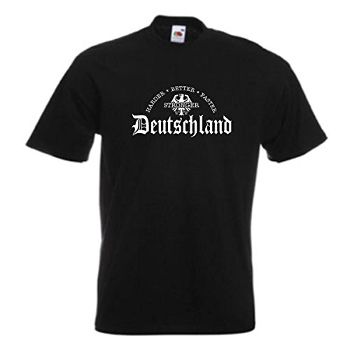 T-Shirt Deutschland, Harder Better Faster Stronger, schwarzes Baumwoll Ländershirt mit weißem Brustdruck, auch große Größen (WMS05-03a) 10XL von Fun T-Shirt