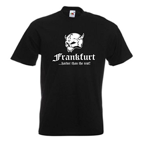 T-Shirt Frankfurt Harder Than The Rest schwarzes Herren Städte Fan Shirt Bedruckt mit Totenkopf Funshirt große Größen Übergrößen (SFU14-38a) 3XL von Fun T-Shirt